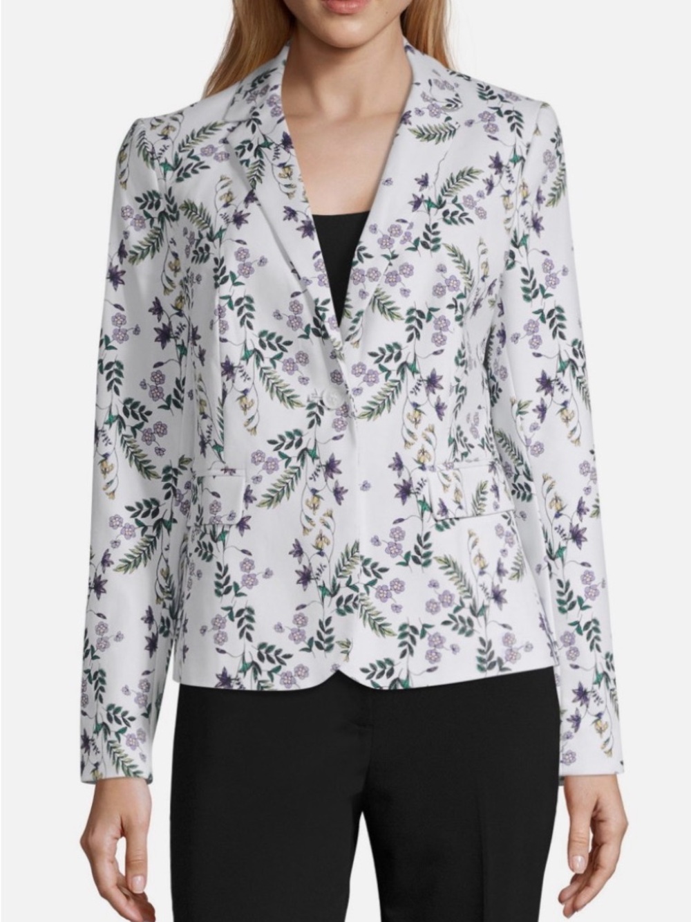 Floral Print White Women's Blazer
